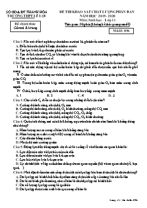 Đề thi khảo sát chất lượng phân ban môn Sinh học Lớp 11 - Mã đề 896 - Năm học 2019-2020 - Trường THPT Lê Lợi